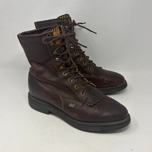 Justin work boots 761 brown leather kiltie lace up 9.5D
